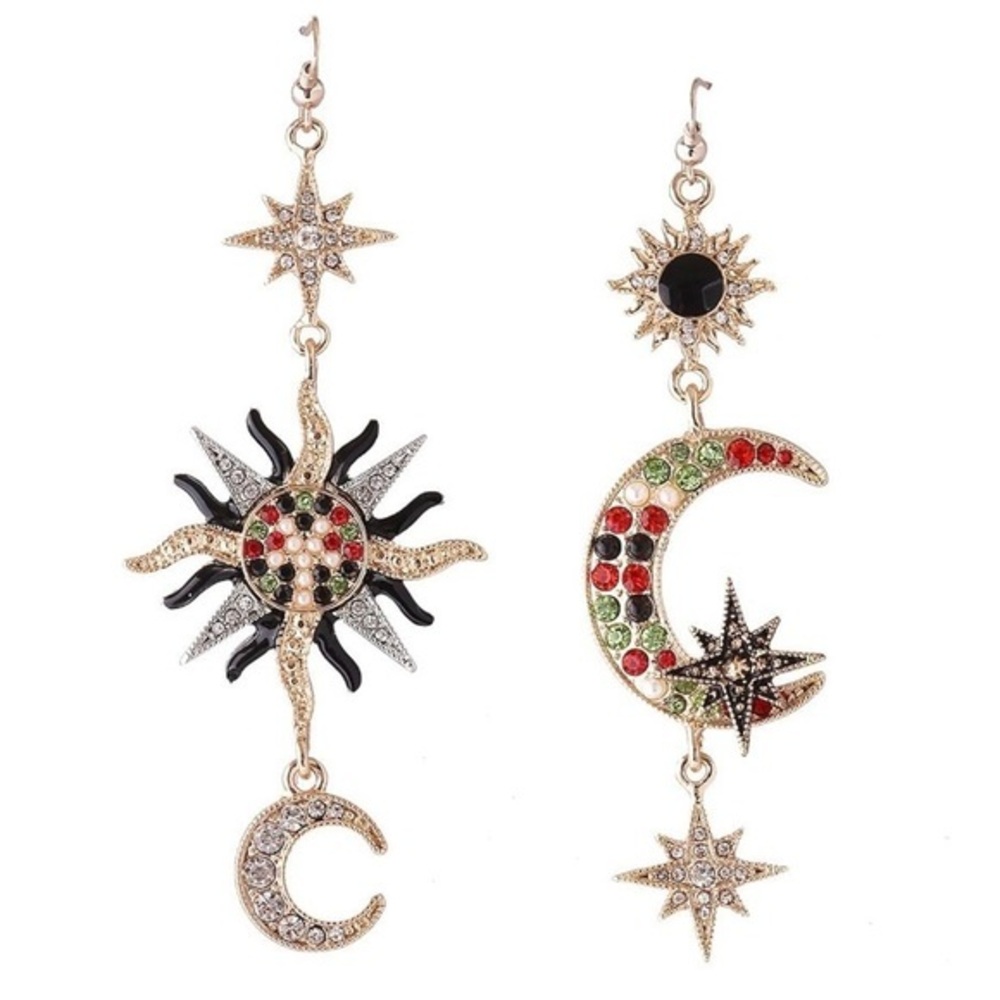 Celestial Sun and Moon Mismatched Earrings